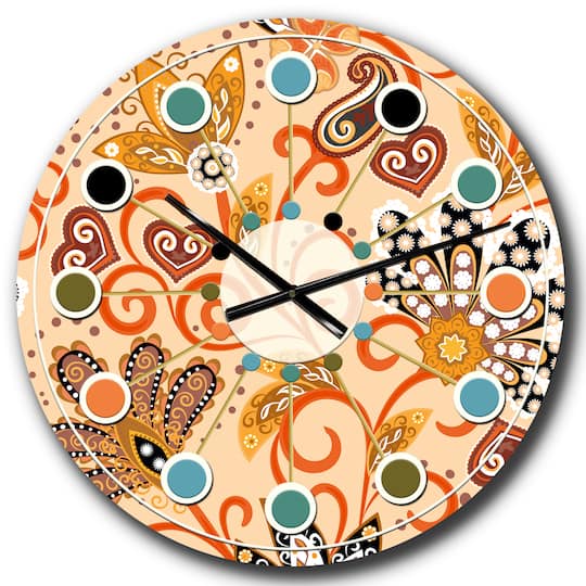 Designart 'Retro Indian Floral Batik Iii Mid-Century Modern Wall Clock
